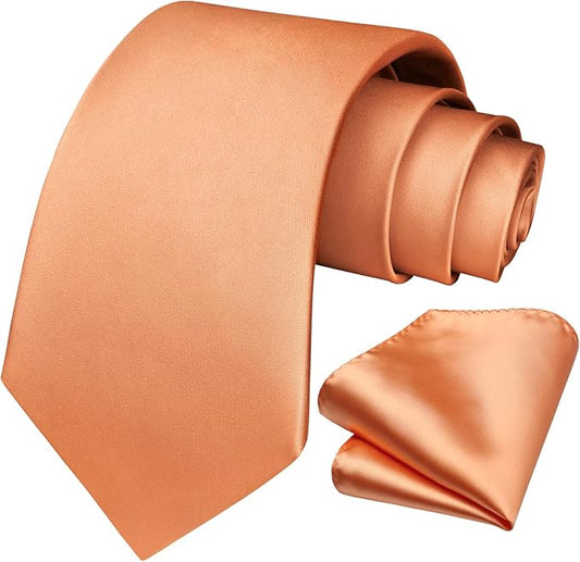 HISDERN Mens Solid Color Ties Formal Satin Necktie and Pocket Square Set Classic Wedding Business Tie & Handkerchief