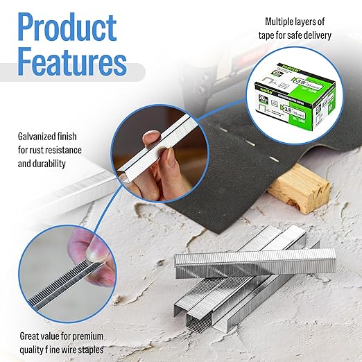 meite 20 Gauge Galvanized Upholstery Staples, 1/2-Inch (12.3 mm) Crown with 3/8-Inch Length, Heavy Duty for Construction, Furniture, Crafts & DIY Projects (1 Box)