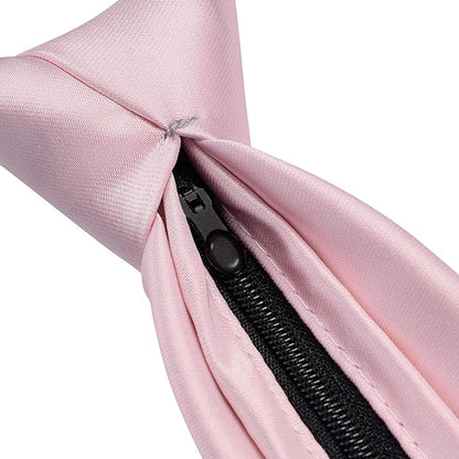 Branduce 3.15"（8cm） Pre-tied Adjustable Zipper Tie and Lapel Pin Solid Necktie Handkerchief Set for Men