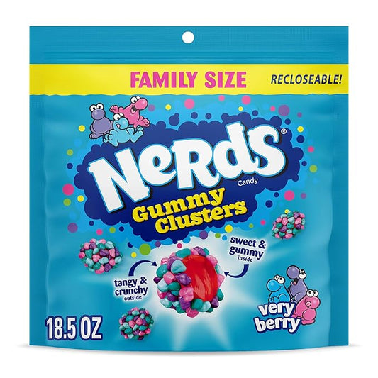 NERDS Gummy Clusters, Candy, Very Berry, Crunchy and Gummy, 18.5 oz