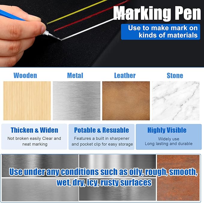 2 Pcs Welders Pencil with 48 PCS Round Refills Mechanical Pencils Metal Welding Marker for Tube Pipe Fitter Welder Steel Construction Woodworking (Red, Silver, Yellow)