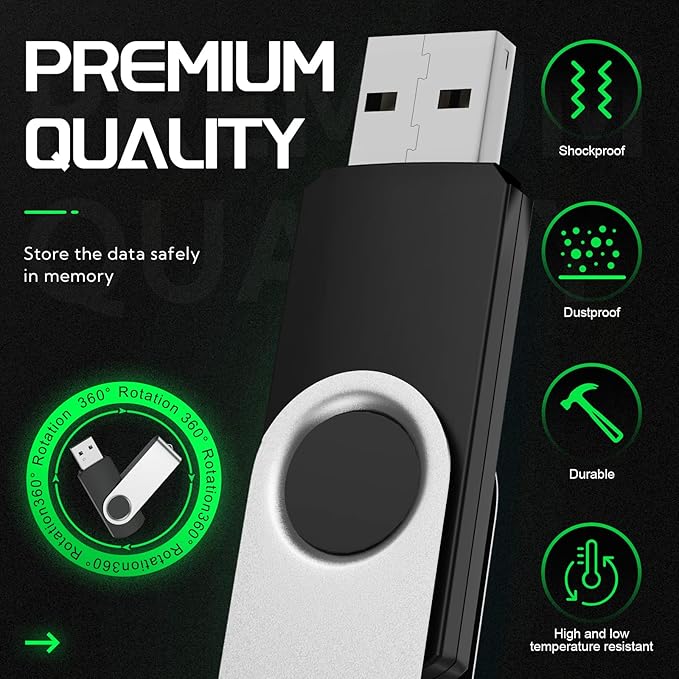 FEBNISCTE 16GB USB3.0 Thumb Drives Bulk 10 Pack High Speed Flash Drives Swivel Zip Drive Jump Memory Stick for File Backup and Transfer Pen Drive with Indicator Data