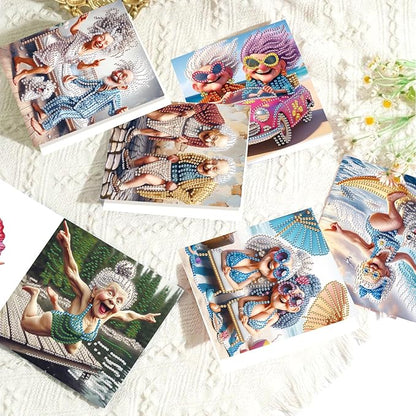 6pcs Diamond Painting Greeting Cards for Blessings and Wishes, Grandma DIY Special Shape Crystal Diamond Art Partial, Surface flash Paper Material, DIY Gifts for Christmas Thanksgiving Day