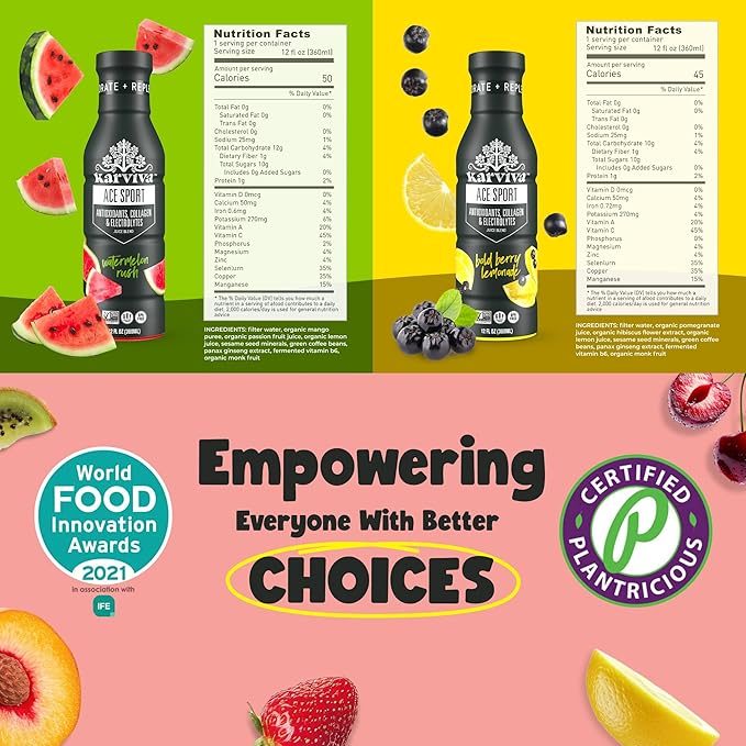 Karviva Organic Juice Cleanse & Skin Glowing Pack for Weight Control & Sugar Detox - Ancient Remedies for Gentle Detox & Collagen Boost, Low-Sugar, High Fiber, Prebiotic, Antioxidants & Vitamins, 6 BPA-Free Bottles, 12 oz Each