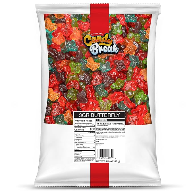 Candy Break Butterfly Gummy Candy, Fruity & Sweet Gummy Candies with 5 Fruit Flavors, Mix Pack, 5 lbs Share Size Bag, Pack of 1