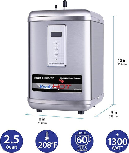 Ready Hot 41-RH-300-F560-CH Instant Hot Water Dispenser System, 2.5 Quarts, Digital Display Dual Lever Hot and Cold Water Faucet Polished Chrome