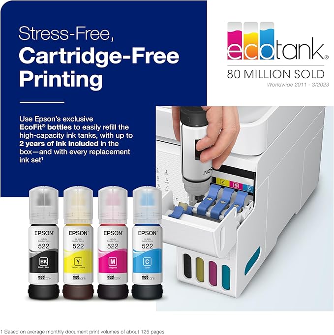 Epson EcoTank ET-4800 Wireless All-in-One Cartridge-Free Supertank Printer with Scanner, Copier, Fax, ADF and Ethernet – Ideal-for Your Home Office, White