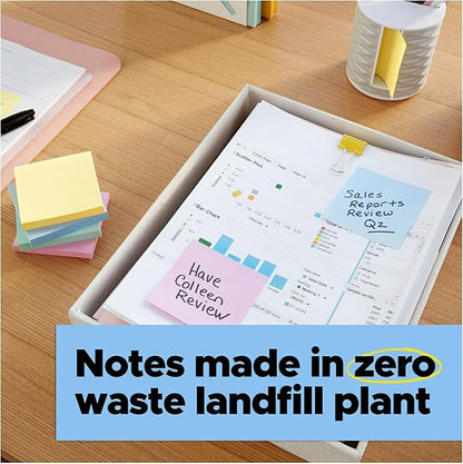 Post-it Super Sticky Notes 3x3 inch Wanderlust Pastels | 100% Recycled Paper | 2X Sticking Power | For Office & School | 24 Pads, 70 Sheets, Pack of 8