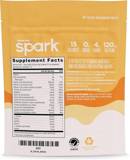 AdvoCare Spark - Energy Drink Mix - Vitamin & Amino Acid Supplement - Supports Energy & Focus - Portable Immune Support - Sugar-Free - - Orange Cream Float, 14 Stick Packs (3.5 oz)