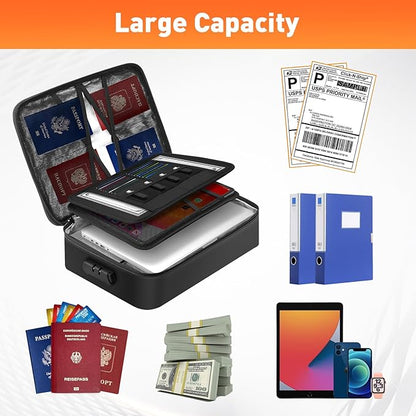 MONDOSHOP 5200°F Fireproof Document Bag with Lock, Heat-Insulated Fireproof Document Box, Important Document Organizer, Portable Travel Fireproof Safe for Home Documents, Passport, Laptop, Cards(Soft)