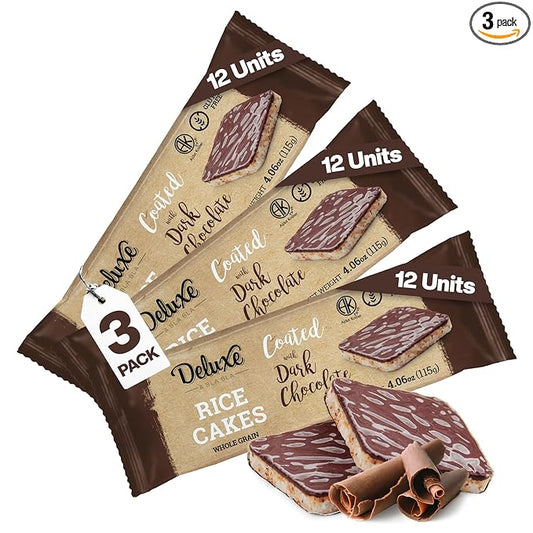 Deluxe & Bla Bla Dark Chocolate Rice Cakes,Kosher Certified Dairy Free,Gluten Free,Nuts Free,Vegan Snack (Dark Chocolate) Pack Of 3