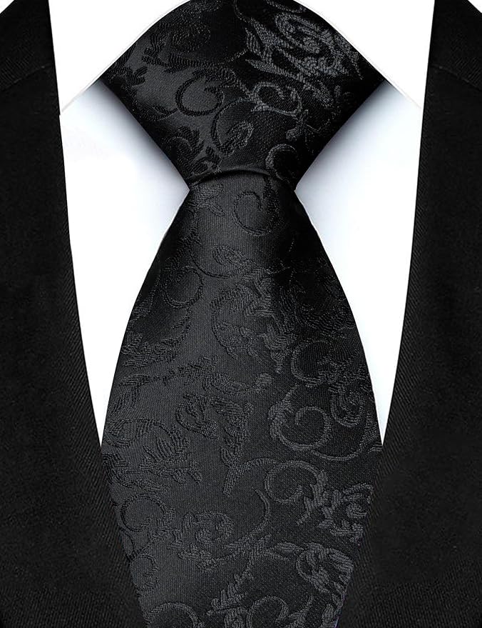 JEMYGINS Mens Floral Tie and Lapel Pin Necktie Pocket Square and Tie Clip with Sets for Business Casual 4PCS