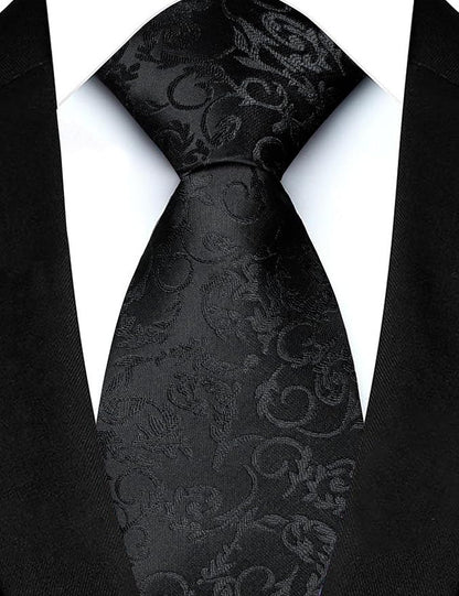 JEMYGINS Mens Floral Tie and Lapel Pin Necktie Pocket Square and Tie Clip with Sets for Business Casual 4PCS