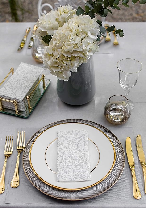AMERICAN HOMESTEAD Paper Napkins - Silver Leaf Disposable Linen-Like Dinner Napkins - Restaurant-Quality Table Serviettes for Weddings, Parties, and Events - 15.75" x 15.75" - 50 Count