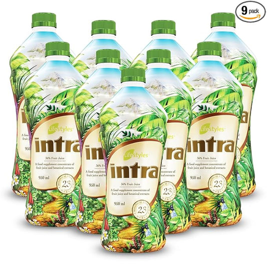 Intra Lifestyles Herbal Juice Drink – Botanical Beverage for Immune Support, Detox, Digestive & Cardiovascular Health – 23 Botanical Extracts – Made in Canada 9 Bottles (950 mL / 32 fl oz Each)