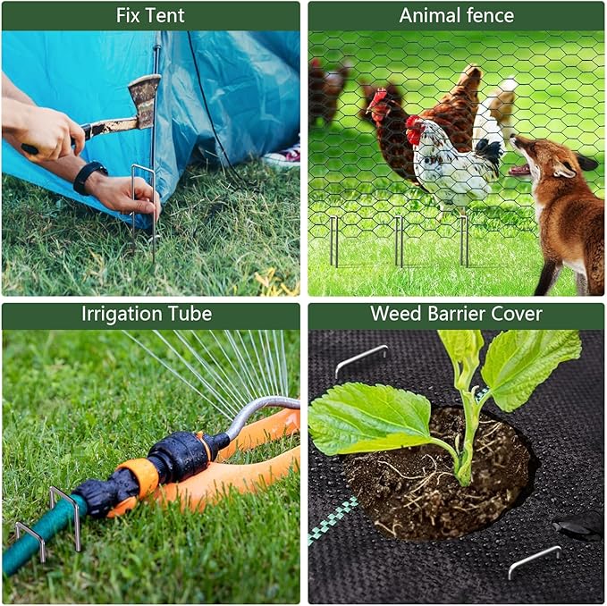AMAGABELI GARDEN & HOME 10 Inch 200 Pack Galvanized Landscape Staples 11 Gauge Garden Staples Landscaping Staples Heavy Duty U-Shaped Tent Stakes Pins Garden Stakes for Weed Barrier Fabric Tubing Lawn