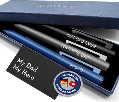 MESMOS 3Pk Luxury Fancy Pen Set, Birthday Gifts for Dad, Unique Gifts from Daughter Son Wife, Presents for Dad Birthday, Cool Black Best Ever Gift, Metal Ballpoint Pens