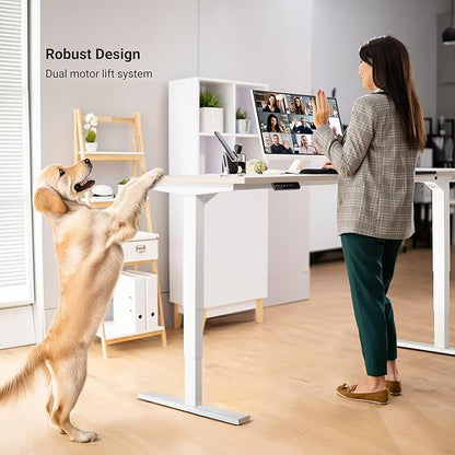 Progressive Desk Stand Up Height Adjustable Electric Standing Desk - 55" x 28" with Dual Motor, 3 Stages Sit Stand Table for Home Office - Gray Oak, Black Frame