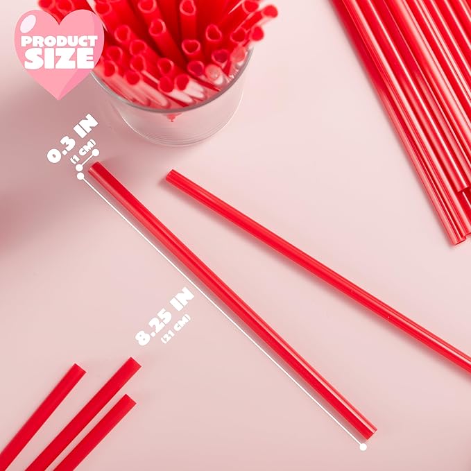 JOYIN 50 Pcs Valentine's Day Heart Shaped Red Straws, 8.3” Plastic Heart Straws Disposable & Reusable, Valentines Day Birthday Wedding Party Bridal Shower Cocktail & Soft Drinks Tableware Supplies
