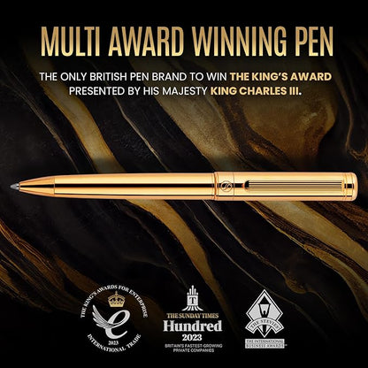 Scriveiner Gold Ballpoint Pen - Stunning Luxury Pen, Real Gold Plating, Schmidt Black Refill, Best Ball Pen Gift Set for Men & Women, Professional Executive Office, Nice Fancy Designer Pens
