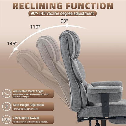 Vonesse Big and Tall Office Chair, Computer Chair with Soft Adjustable Armrests, Ergonomic Gaming Chair with Breathable Linen Design, Executive Chairs with Footrest (Linen Fabric, Dark Gray)