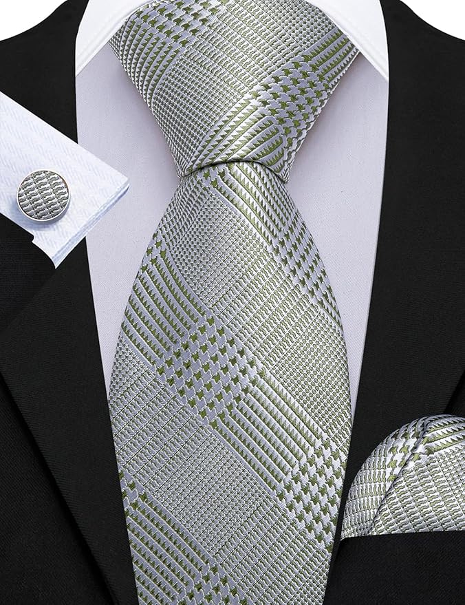 Barry.Wang Tie Sets for Men Silk Solid Necktie Stain Ties Handkerchief Pocket Square Cufflinks Wedding Business Dyed
