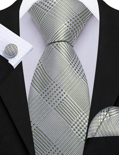 Barry.Wang Tie Sets for Men Silk Solid Necktie Stain Ties Handkerchief Pocket Square Cufflinks Wedding Business Dyed