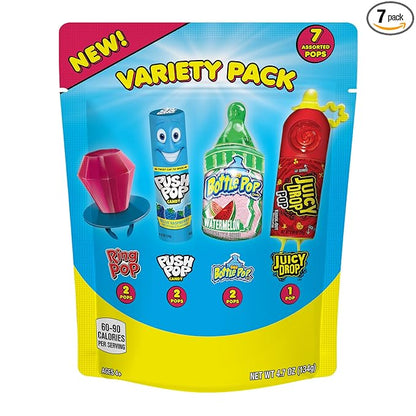 Christmas Candy Variety Pack Bag, 7 Ct Individually Wrapped Lollipops, Ring Pop, Push Pop, Baby Bottle Pop & Juicy Drop, Birthday Party Favors, Stocking Stuffers, Christmas Candy Bowls, Kids Gifts