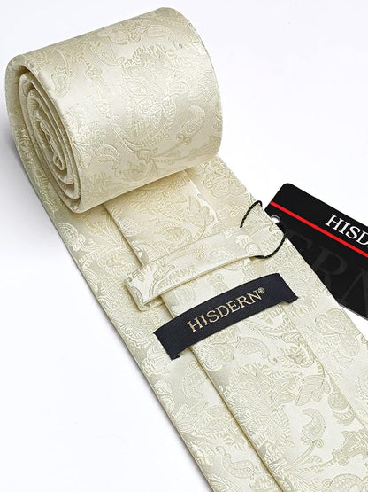 HISDERN Men Floral Ties Woven Classic 3.4" Necktie Set Formal Tie Pocket Square for Wedding with Handkerchief Gift Box
