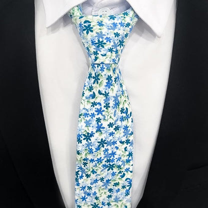 Cotton Floral Ties for Men 2.76" Men's Skinny Tie Linen Flower Printed Neck Tie for Wedding Dating Party
