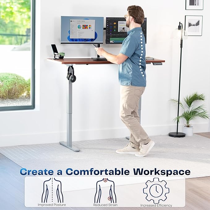 VIVO Electric 60 x 24 in Standing Desk, Memory Height Adjustment, 1B Series, One-Piece Dark Walnut Top, Gray Frame, DESK-KIT-1G6D