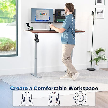 VIVO Electric 60 x 24 in Standing Desk, Memory Height Adjustment, 1B Series, One-Piece Dark Walnut Top, Gray Frame, DESK-KIT-1G6D