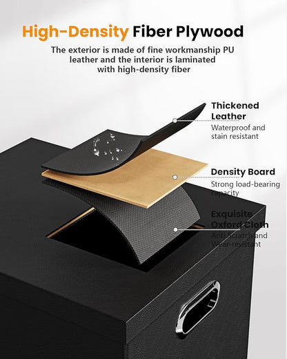 Oterri File Organizer Box with Lid - Portable Hanging File Box for Letter/Legal Files, Office/Decor/Home, 1 Pack, Black Leather