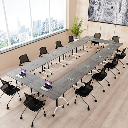 Conference Room Table, Folding Conference Table with Silent Wheels, Modular Flip Top Mobile Training Tables for Office, Training Room, Meeting Rooms, School, 2-16 Person (10, Grey, 70.8in)