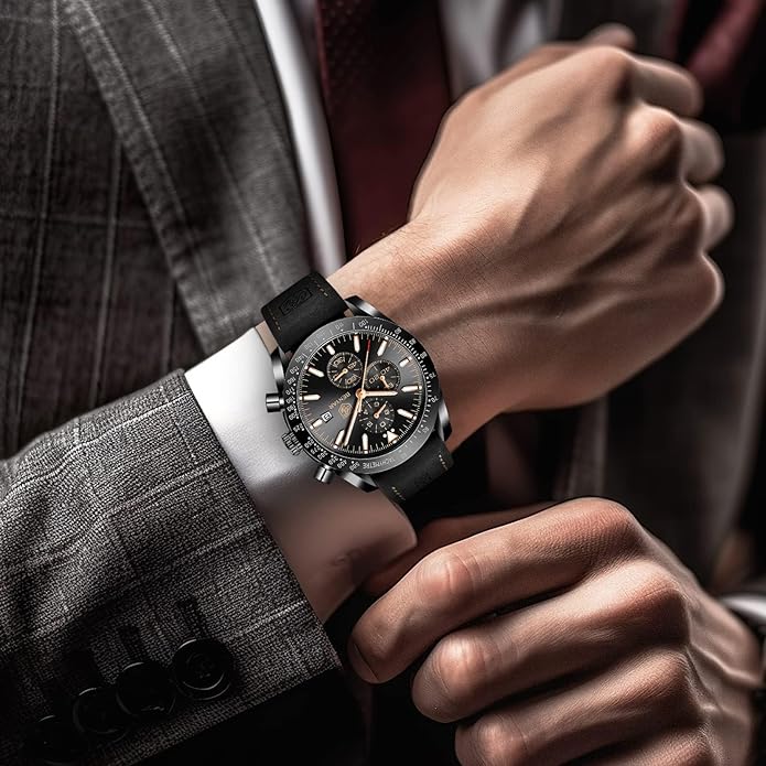 BY BENYAR Watch for Men Analog Quartz Chronograph Waterproof Luminous Designer Mens Wrist Watches Business Work Sport Casual Dress Watch with Silicone Strap Elegant Gifts for Men