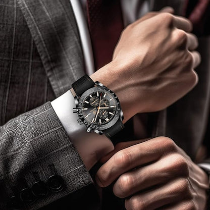 BY BENYAR Watch for Men Analog Quartz Chronograph Waterproof Luminous Designer Mens Wrist Watches Business Work Sport Casual Dress Watch with Silicone Strap Elegant Gifts for Men