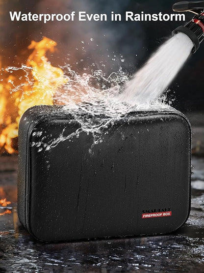 SMARTAKE Fireproof Document Box with Lock, Hard Case Waterproof Safe Box File Organizer, for Important Documents Papers Passports Certificates Laptop Money Safe Storage, Black (15x11.5x5.5 Inch)
