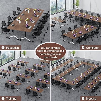 Folding Conference Table Modern Large Mobile Meeting Table Rolling Conference Room Tables with Wheels Seminar Tables for Office Training Classroom (10, Walnut, 63" D X 19.7" W X 29.5" H)