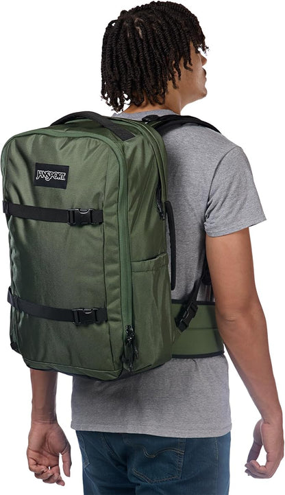 JanSport Venture Pack – Travel Pack With Large Main Compartment with Compression Straps, Dual Water Bottle Pockets, Padded Hip Belt & Luggage Trolley Pass-Through, Cargo Green