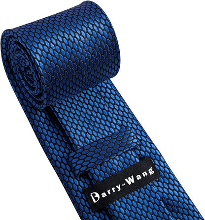 Barry.Wang Tie Sets for Men Silk Solid Necktie Stain Ties Handkerchief Pocket Square Cufflinks Wedding Business Dyed