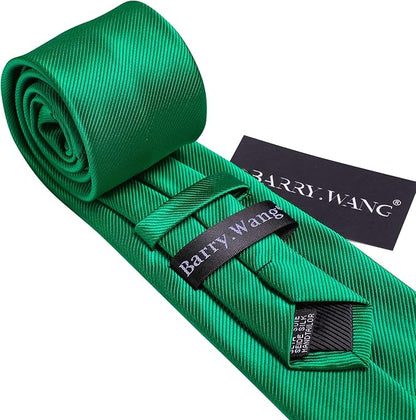 Barry.Wang Tie Sets for Men Silk Solid Necktie Stain Ties Handkerchief Pocket Square Cufflinks Wedding Business Dyed