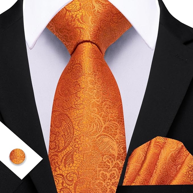 Barry.Wang Tie Sets for Men Silk Solid Necktie Stain Ties Handkerchief Pocket Square Cufflinks Wedding Business Dyed