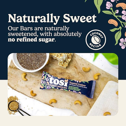Tosi Nut Bars, Cashew, Healthy Snacks for Adults & Kids, Plant Based Crunchy Bars (6G Protein), Organic Keto Snacks, Vegan, Gluten & Soy Free, Low Sugar, Omega 3s, 1oz, 12-Pack