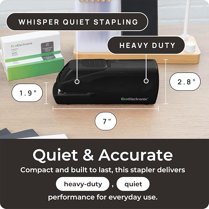 Portable Automatic Electric Stapler Pro - 30 Sheet Capacity, Quiet Operation, Jam-Free and Easy Reload - AC Adapter/Battery Powered, (Black)