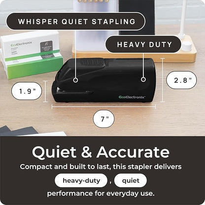 Portable Automatic Electric Stapler Pro - 30 Sheet Capacity, Quiet Operation, Jam-Free and Easy Reload - AC Adapter/Battery Powered, (Black)