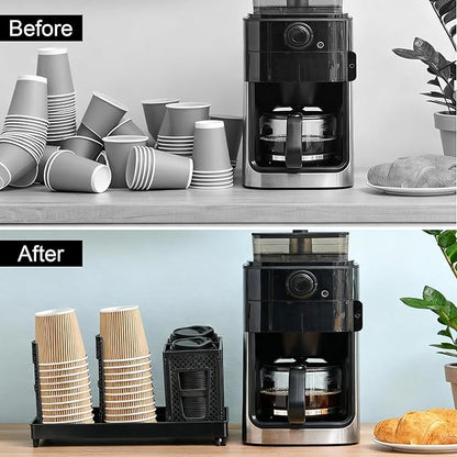 Cup and Lid Holder, Coffee Cup Holder with Straw Organizer, Adjustable Plastic Cup Dispenser, Upright Paper Cup Storage, for Countertop, Coffees Station, Office, Bar Restaurant, Breakroom