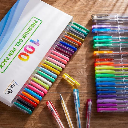 100 Pack Gel Pens Set, 50 Colors Gel Pens with 50 Refills Gel Pen Set for Adult Coloring Books Drawing Doodling Art Markers