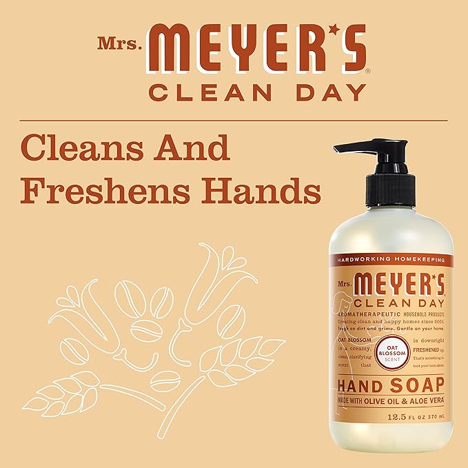 MRS. MEYER'S CLEAN DAY Hand Soap, Made with Essential Oils, Oat Blossom, 12.5 fl. oz - Pack of 3