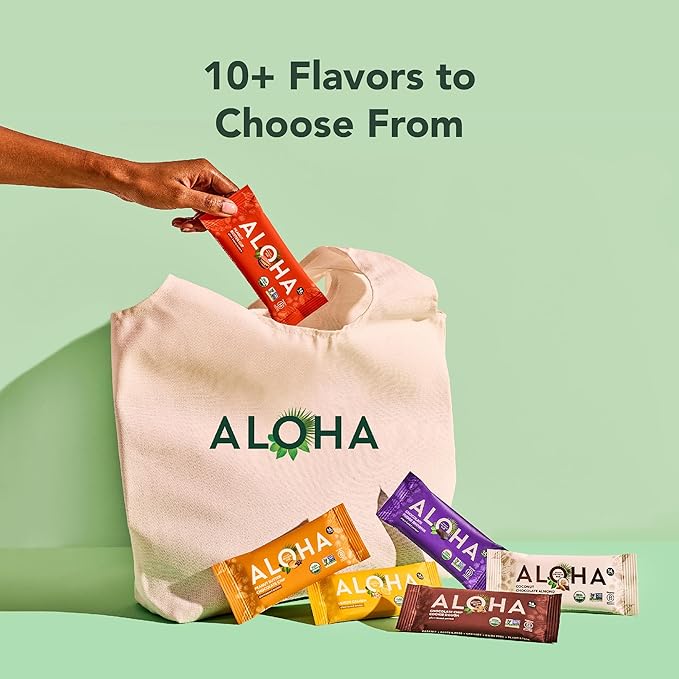 Aloha Organic Plant Based Protein Bars Chocolate Chip Cookie Dough, 1.98 Oz,(Pack of 12)