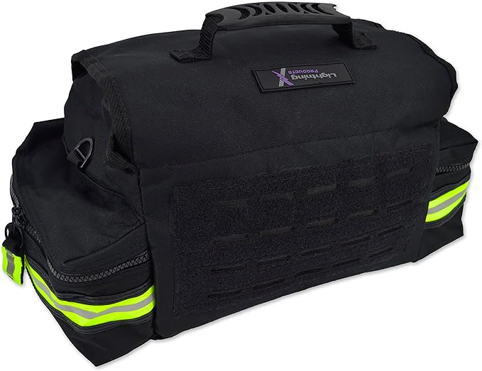 Lightning X Personalized First Responder EMT EMS Trauma Bag w/Stocked First Aid Fill Kit B & Custom Embroidered Name Patch (Black)